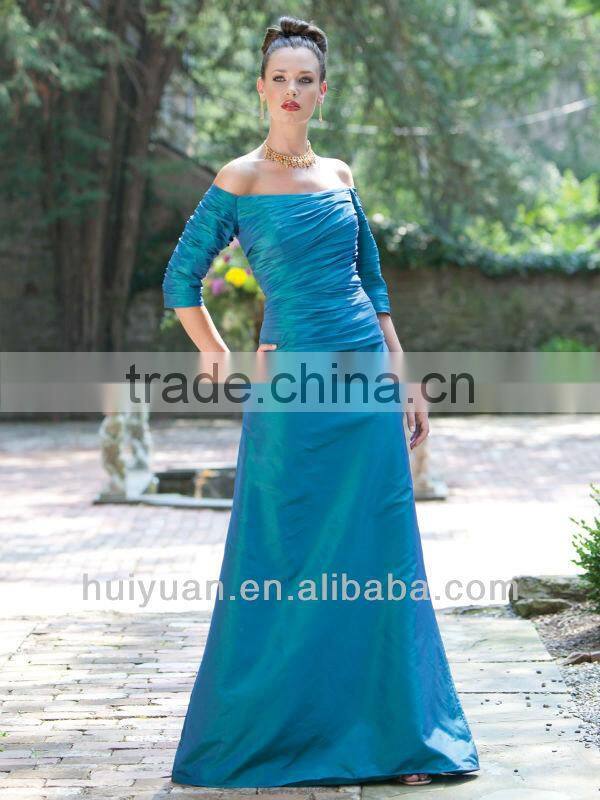 Silk Off Shoulder Neckline Taffeta Ruched Bodice Evening Dress Full Length