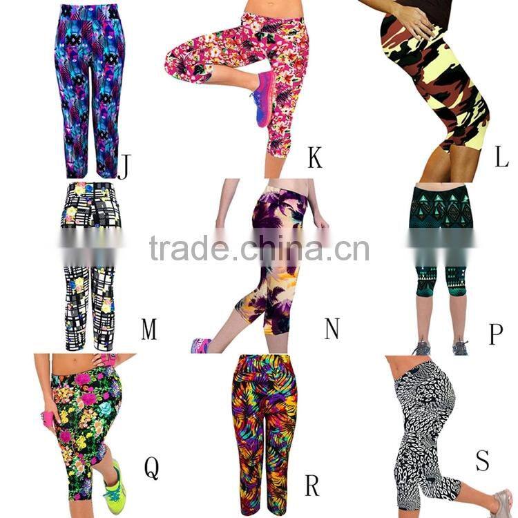 Custom printed ladies workout legging,yoga active wear women capri pants
