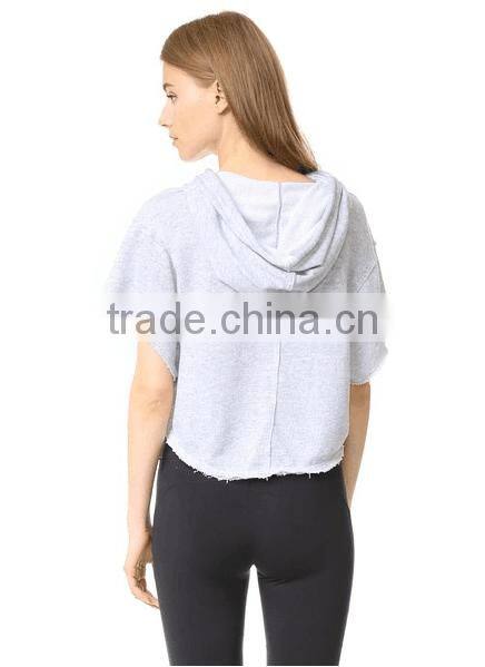 bomber fleece hooded sweatshirt the light french terry fabric short sleeve hoodie with raw edged hem