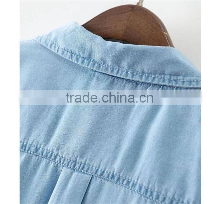 Hot selling beautiful ladies new design top quality denim women plain shirts