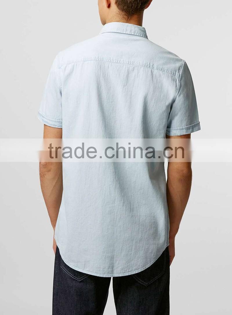 White Denim Short Sleeve Casual Shirt