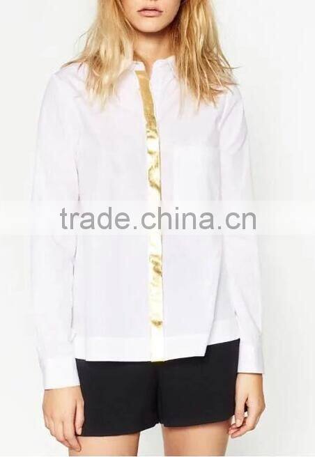 Runwaylover EY2338B Hot Sale 2017 Ladies Fashion Gilding Pure Color Blouse