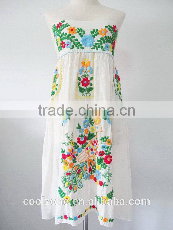 Fashion mexico manufacturers strapless embroidered mexican clothing