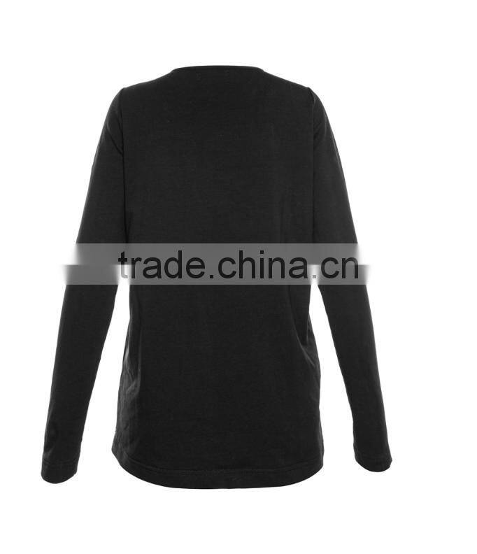 women fashion black casual t-shirts with colorful neckline design