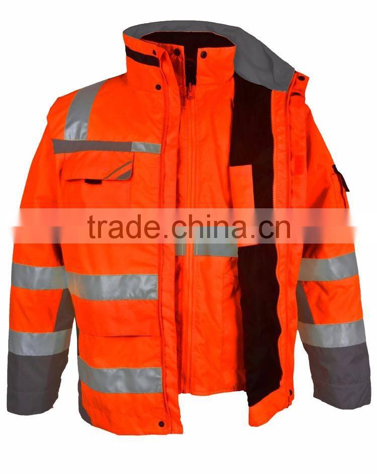 EN20471 EN343 3:3 high visibility 3 in 1 parka safety reflector jacket