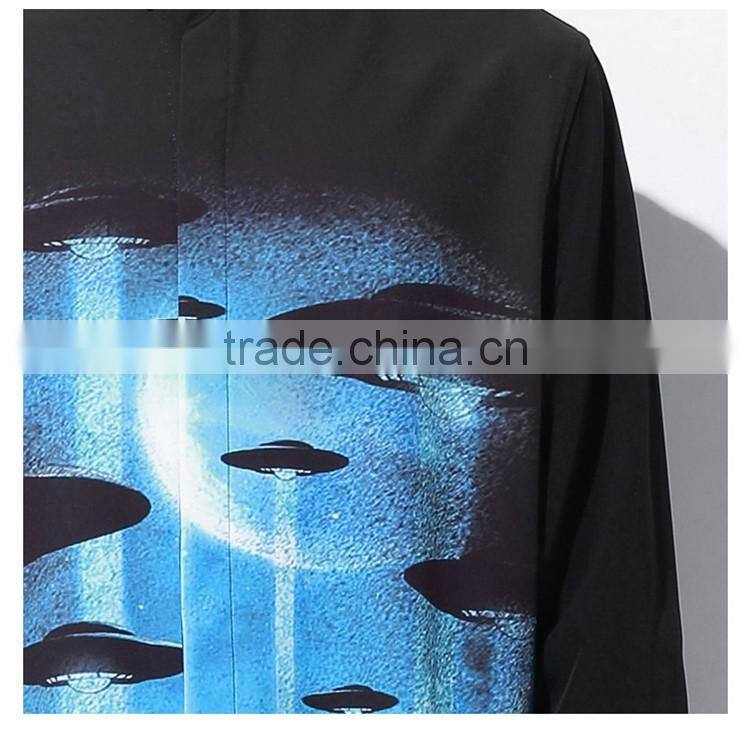 new design slim fit black shirt with printing , twill fabric printed man shirt,100% cotton long sleeve shirt