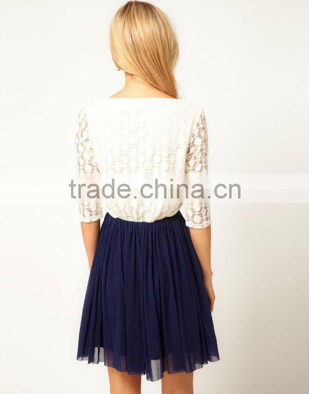 Skater Dress With Spot Lace & Mesh Skirt