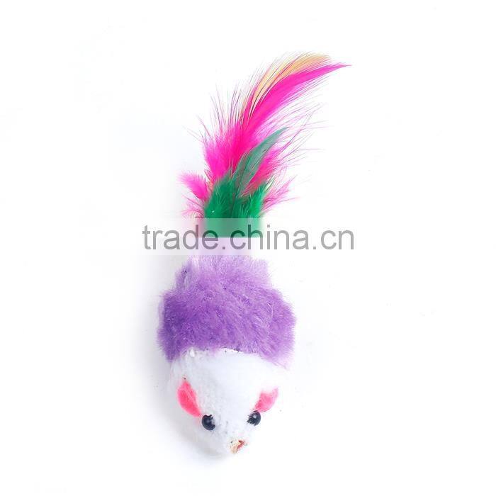 Plush Wand Pet Teaser Mouse Animal Purple White Feather