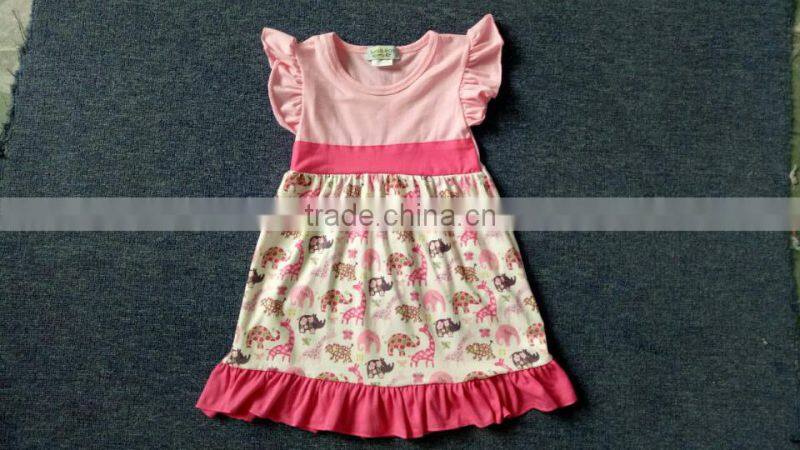Yiwu supplier boutique girls fancy cartoon unicorn printed dress smocked baby soft cotton frock girl clothing