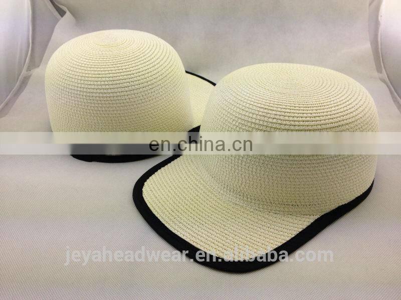 Fashion Flat Brim Straw Hats at Baseball Cap Style with Woven Binding