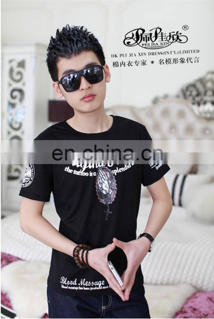Peijiaxin Latest Design Casual Style Plain Mens Suit Printed Custom Fabric Tshirt