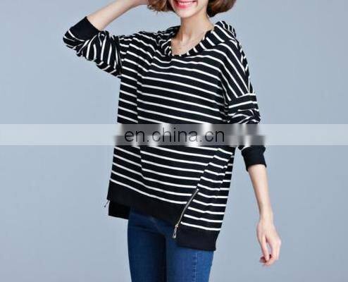 Alibaba Manufacturer Womens Ladies Hoodie Sweatshirt Hooded Tops Zip stripe Casual T-shirt
