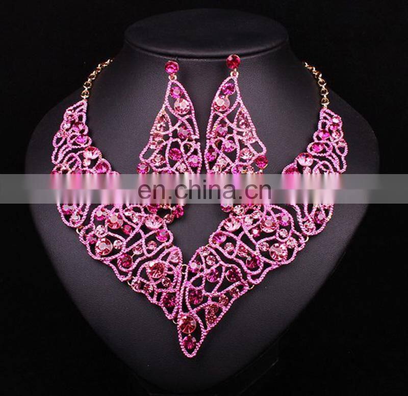 2017handmade jewelry set leaf designsRoyal bule color necklace for weddingrhinestone earing for bride