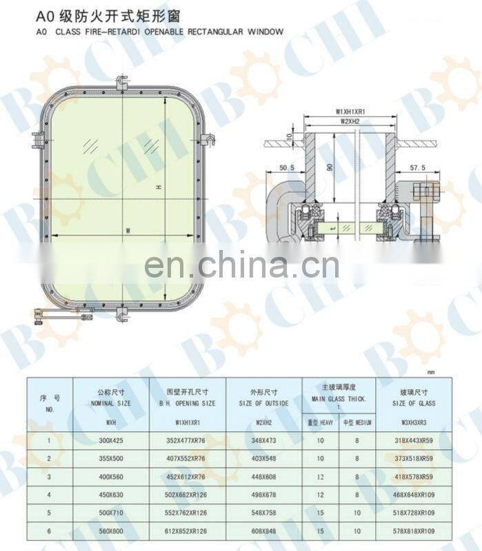 BOCHI Opening Fire-resistant Rectangular Aluminum Marine Windows