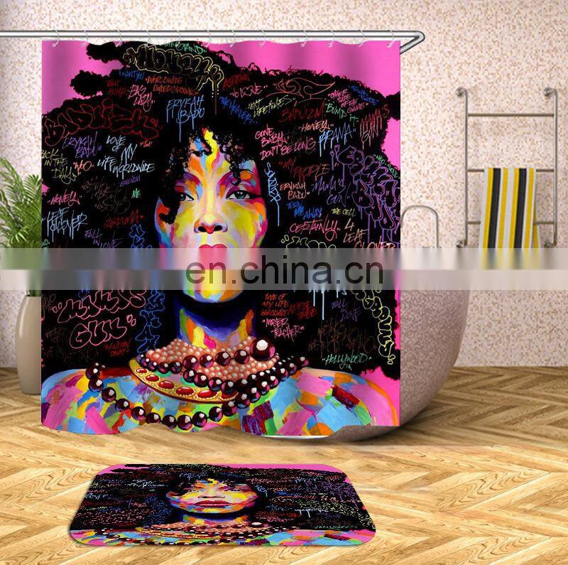 Cheap Black Woman Shower Curtain With Hook, African American Hot Sell African Women Shower Curtain
