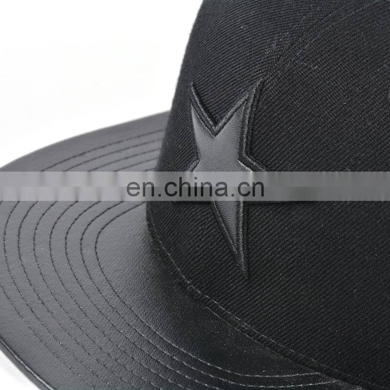 Fashionable classic style leather brim snapback caps custom