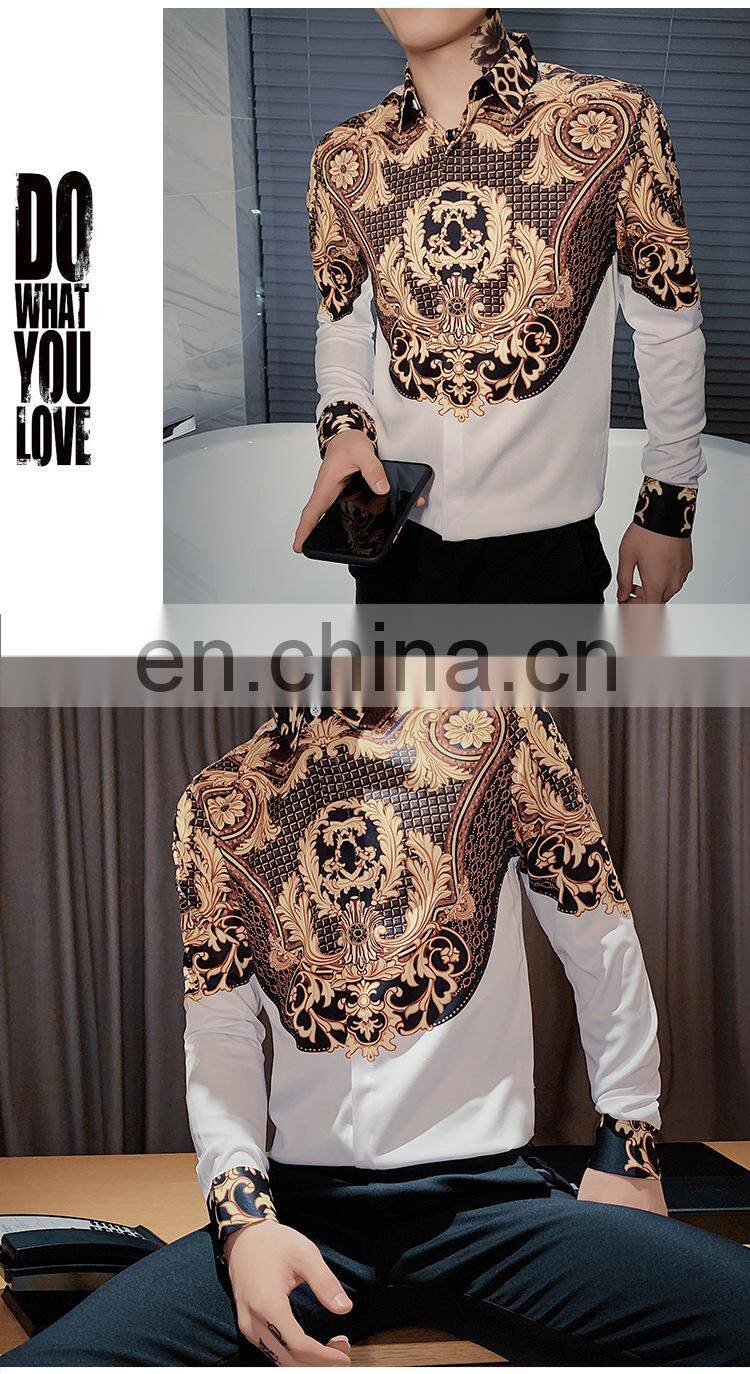 Clothing manufacturers wholesale men's new casual 3D printing cardigan personality long-sleeved lapel shirt