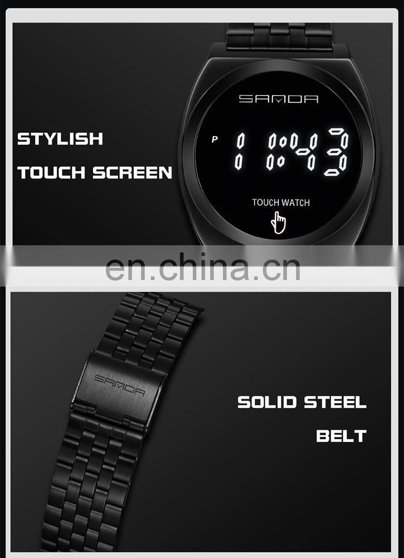 SANDA 8012 Mens Fashion Digital Business Watches Calendar Stainless Steel Week Display Back Light Wristwatch