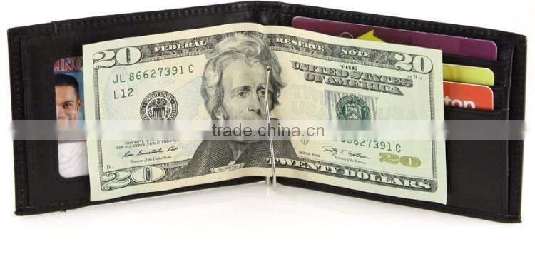 Leather RFID money clip wallet for men cowhide bifold metal money clip