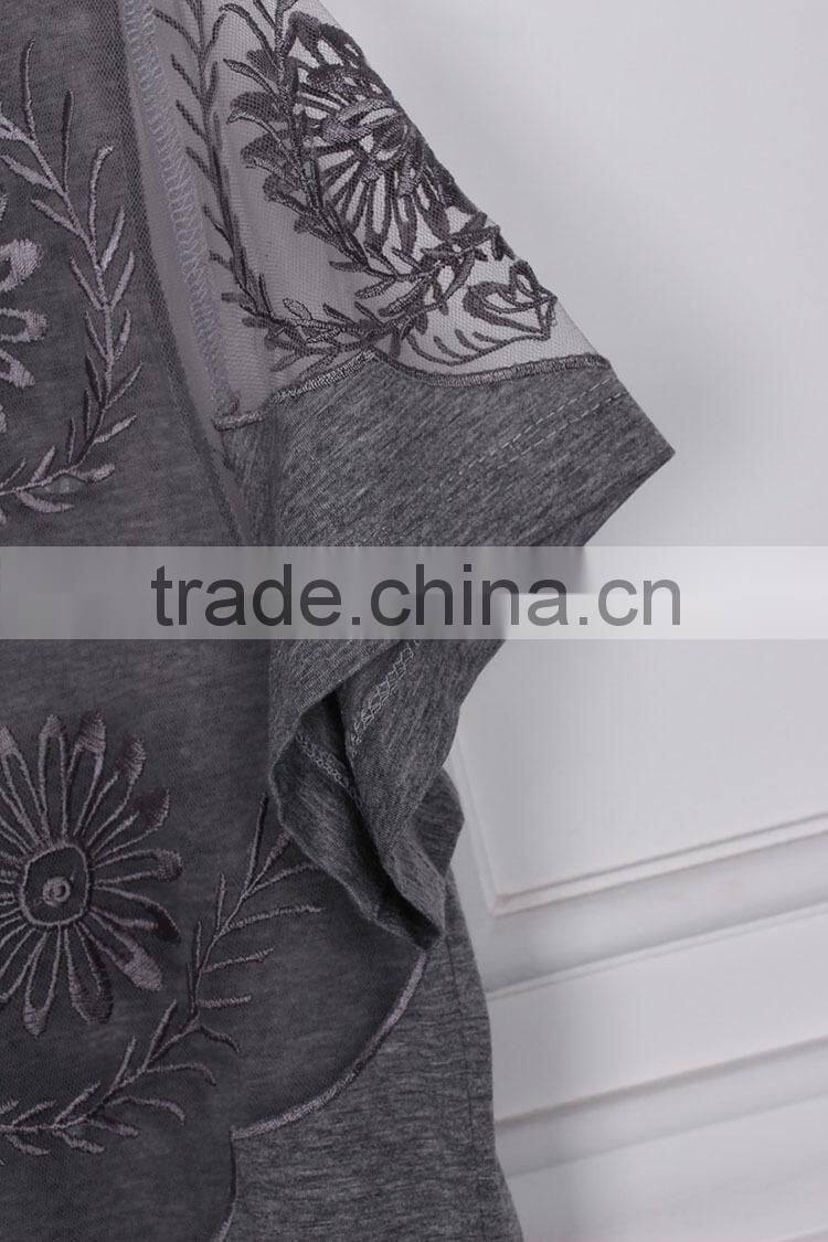 2015 fashion sexy embroidery hollow out solid summer backless women 3d printing t-shirt