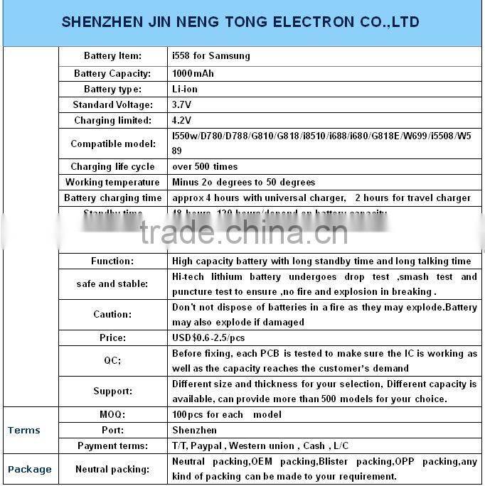 Fashion Mobile Phone Batteries from China i558 035