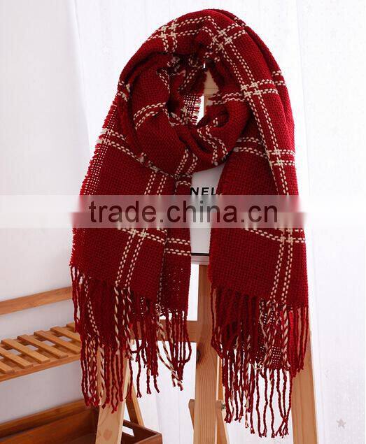 New Model Autumn Winter long Tassel Fringe Checked Plaid Blanket Shawl