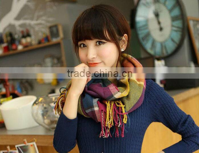 Fashion Plaid Ladies Cashmere Shawl