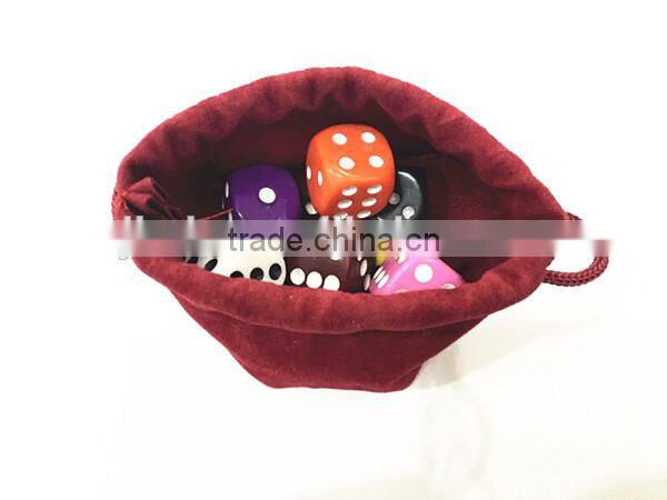 hot sale custom red velvet dice bag with colored casino dice