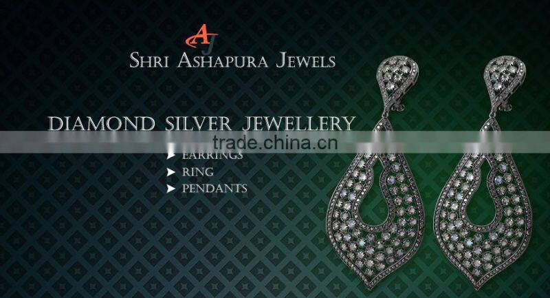 Stylish Stud !! Blue Sapphire & Diamond 925 Sterling Silver Earring, Silver Jewelry, 925 Sterling Silver Jewelry