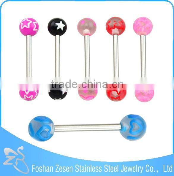316L Barbell UV Glitter Bioplast Tongue Rings Body Piercing