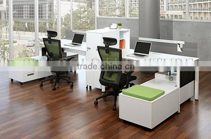 Wood curved office partition for 2 person with drawer (SZ-WST695)