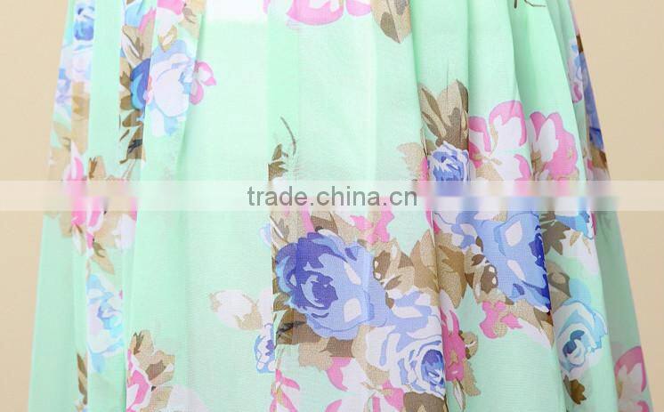 Summer Floral Green Chiffon Business Suit for Women Skirt
