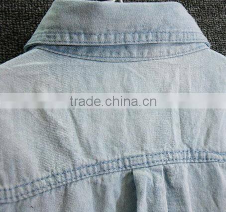 ladies cotton polo collar skirt solid color long sleeve jean blouse