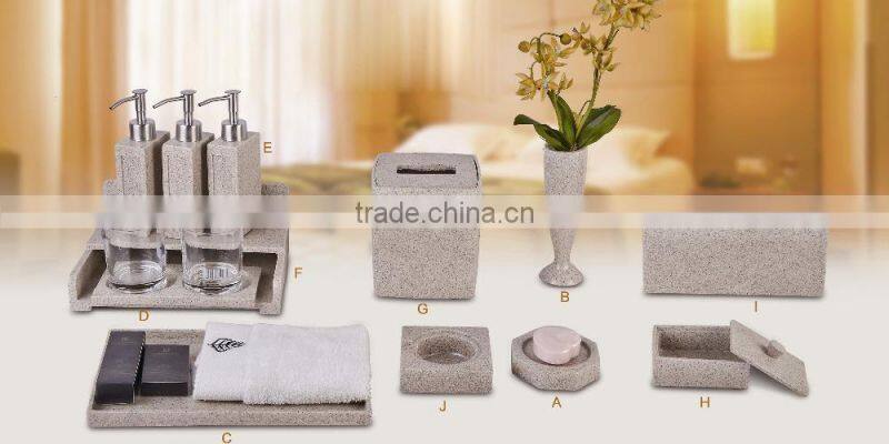 Hotel resin product bathroom accessories resin vase/tissue box/amenity box/towel dish/soap dish customized