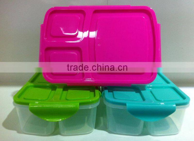 Food Grade 3 compartments Plastic Bento Box with Lid FDA Approval Plastic Bento Box