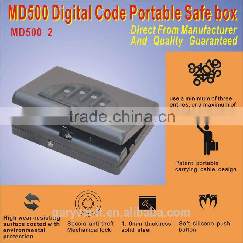 Wholesale- MD500 Micro Vault Digit Code Jewelry Car Gun portable security storage Mini steel Safe Box Mini Ipad safe / gun vault