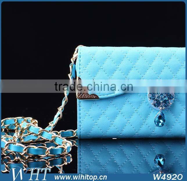 Hot New Products 2015 Trifold Design for Sony Xperia Z3 Wallet Case with Elegant Chain