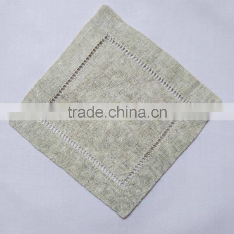 Hemstitch linen cocktail napkins natural