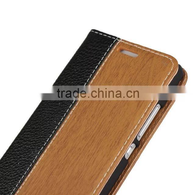 2016 New Products Wood Wallet Flip Cover Case Leather Mobile Phone Case for iPhone 6 iPhone 6 Plus 5.5 6s