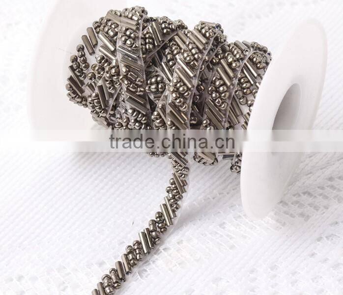 Hot sale beaded and sequins strim Lace sew on garment By Yard