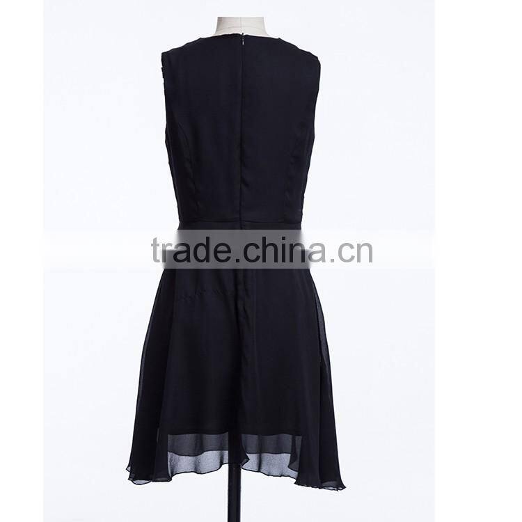 Hot selling popular mature style O-neck sleeveless Shiny women dress for formal party