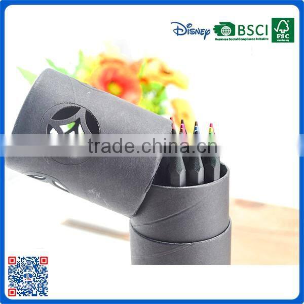 2016 Wholesale slap-up 7 inch black wood 24 color pencil into paper tube with sharpener for gift