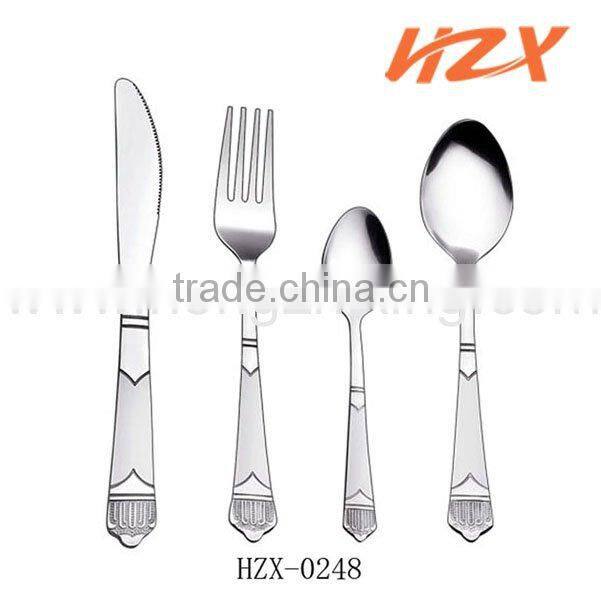 Stainless steel flatware set with crown pattern
