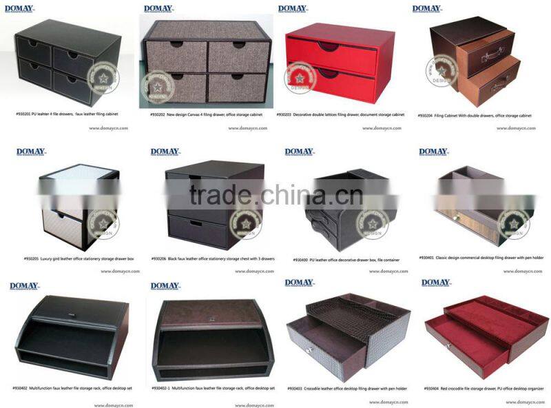 PU leather 4 filing drawers, faux leather office filing cabinet, stationery desktop set