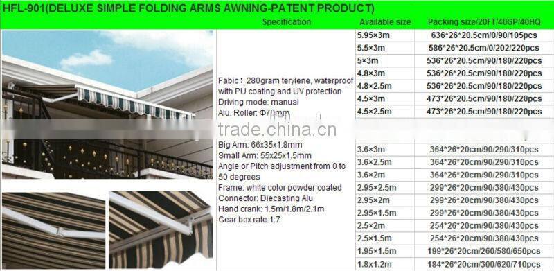 DELUXE SIMPLE FOLDING ARMS PATIO CANOPY-PATENT PRODUCT