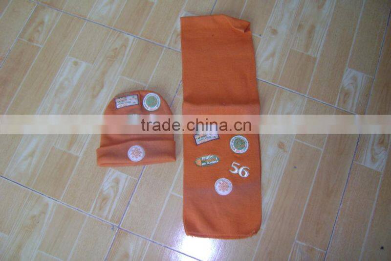 promotional customized 100% acrylic red knitted jacquard hat/scarf set with customized logo for adults