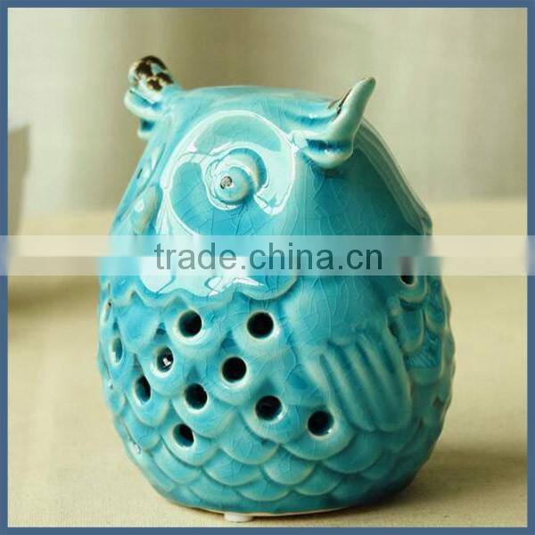 Wholesale home decoration blue ceramic porcelain owl