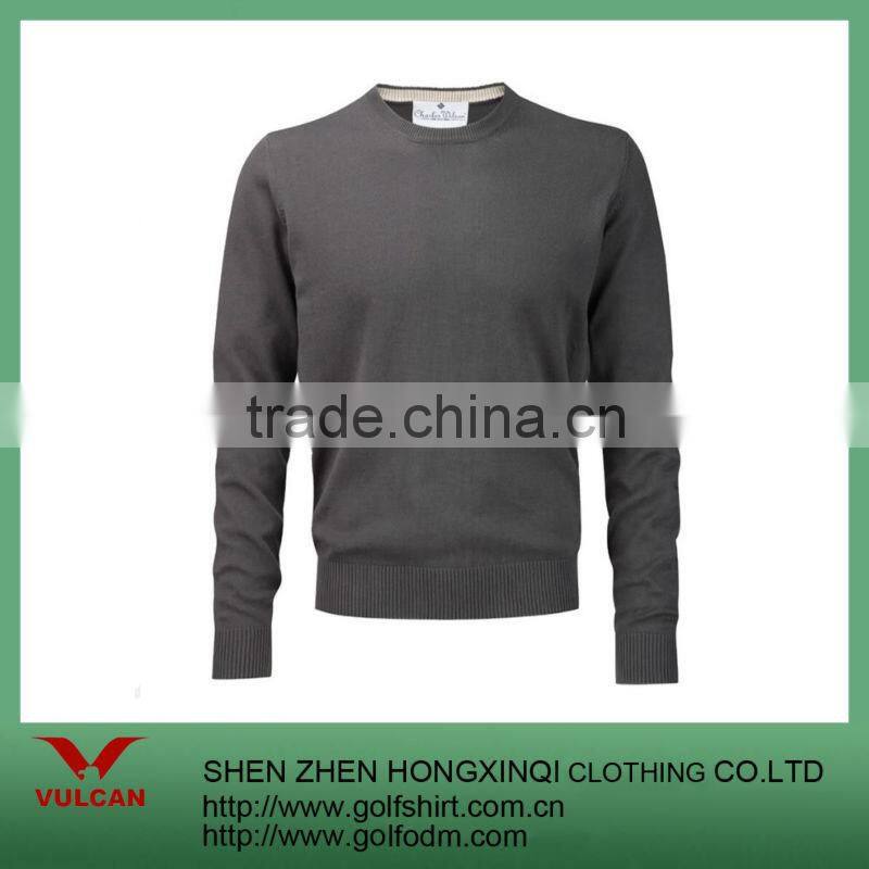 100% Polyester Gray Color Plain Custom Crew Neck Sweater For Men