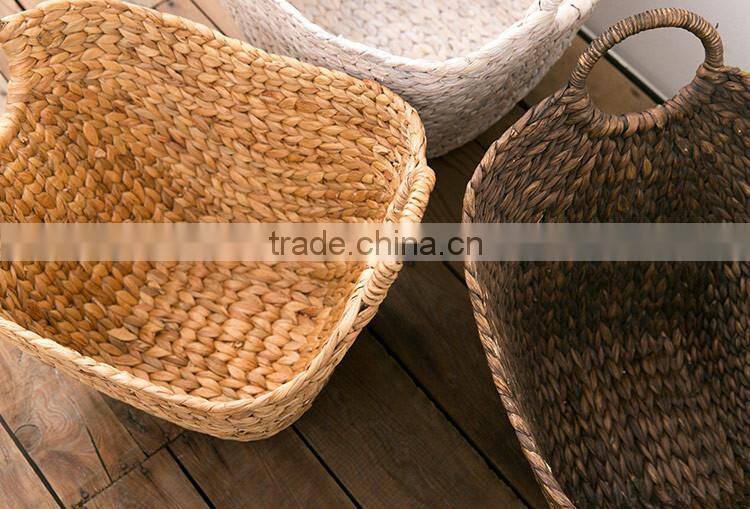 Natural water hyacinth woven storage basket with handles