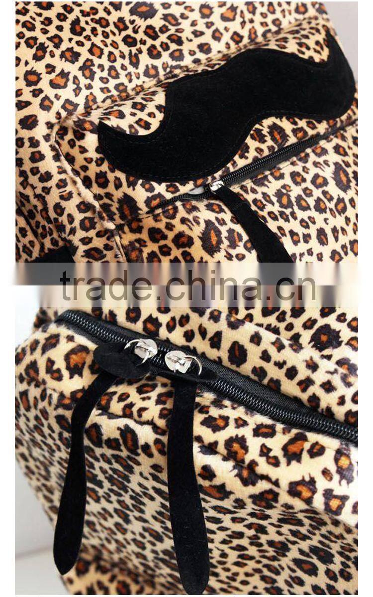 Fashion New Free shipping European and American Style Women Backpacks Lovely beard Vintage Leopard bag PU leather Backpack